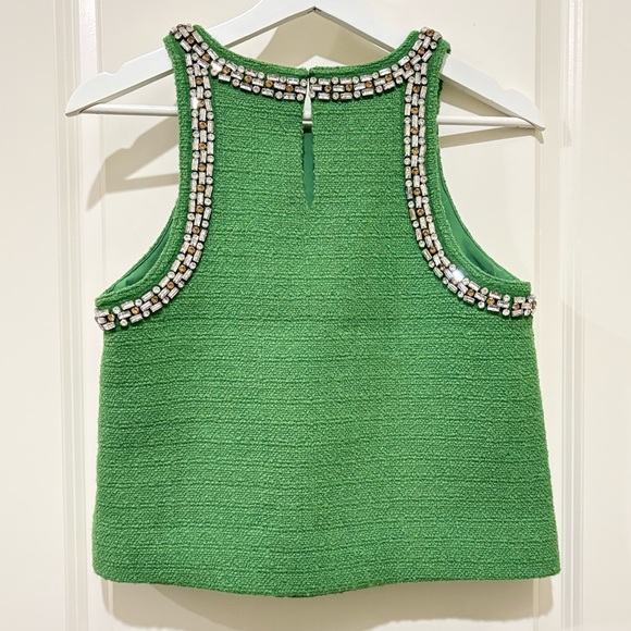J. Crew Green Fields Rhinestone Embellished Sleeveless Tweed Tank Top Size 2 NWT - Picture 7 of 10